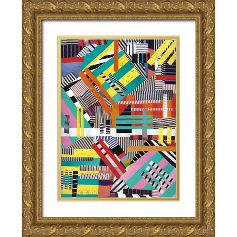 Colorful Abstract Lines Gold Ornate Wood Framed Art Print with Double Matting by Bucheli, Jen