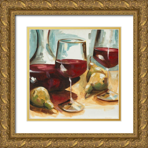 Red Wine and Pears Gold Ornate Wood Framed Art Print with Double Matting by French-Roussia, Heather A.