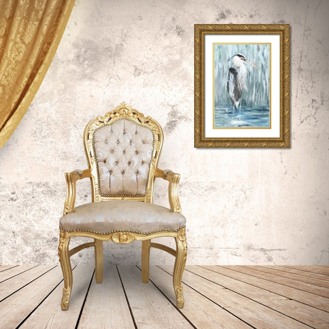 Standing Still Heron I  Gold Ornate Wood Framed Art Print with Double Matting by DeRice, Julie