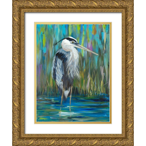 Standing Heron I Gold Ornate Wood Framed Art Print with Double Matting by DeRice, Julie