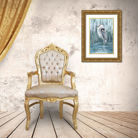 Standing Still Heron II  Gold Ornate Wood Framed Art Print with Double Matting by DeRice, Julie