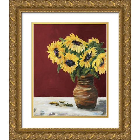 Sunflowers Gold Ornate Wood Framed Art Print with Double Matting by DeRice, Julie