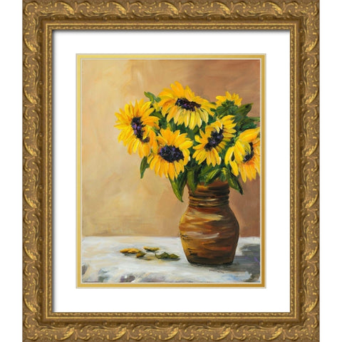 Sunflowers Gold Ornate Wood Framed Art Print with Double Matting by DeRice, Julie
