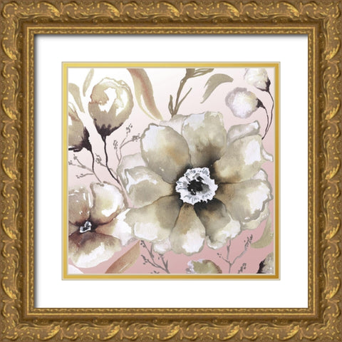 Neutral Flowers on Pink I Gold Ornate Wood Framed Art Print with Double Matting by Medley, Elizabeth