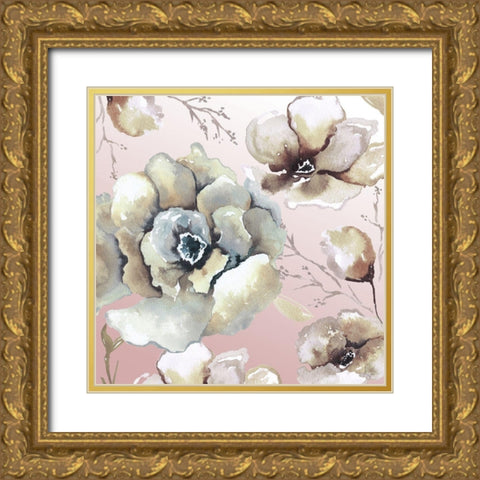 Neutral Flowers on Pink II Gold Ornate Wood Framed Art Print with Double Matting by Medley, Elizabeth