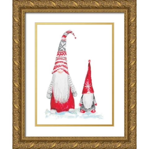 Gnome Duo Gold Ornate Wood Framed Art Print with Double Matting by Gaynor, Janice