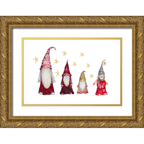 Gnome Family Gold Ornate Wood Framed Art Print with Double Matting by Gaynor, Janice