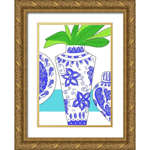 Blue Vase I Gold Ornate Wood Framed Art Print with Double Matting by Mosher, Deidre