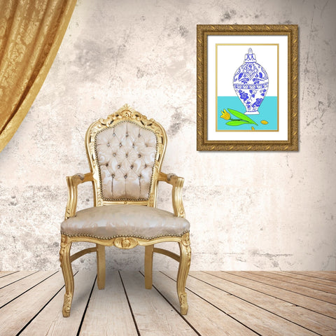 Blue Vase II Gold Ornate Wood Framed Art Print with Double Matting by Mosher, Deidre