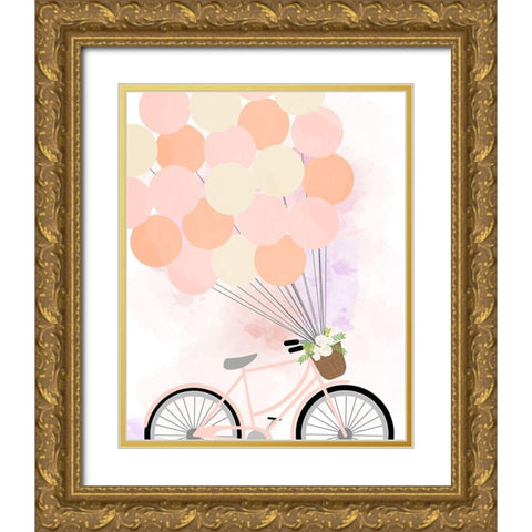 Bike Ride With Balloons Gold Ornate Wood Framed Art Print with Double Matting by Quach, Anna