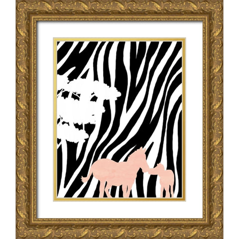 Modern Zebras Gold Ornate Wood Framed Art Print with Double Matting by Quach, Anna