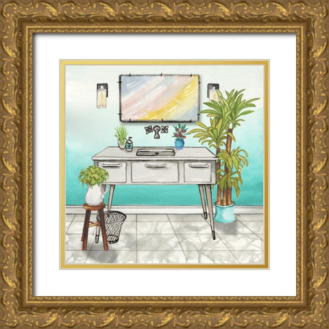 Plant House Bath Square II Gold Ornate Wood Framed Art Print with Double Matting by Medley, Elizabeth