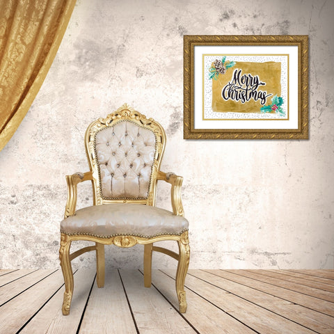 Merry Christmas Gold Ornate Wood Framed Art Print with Double Matting by Pinto, Patricia