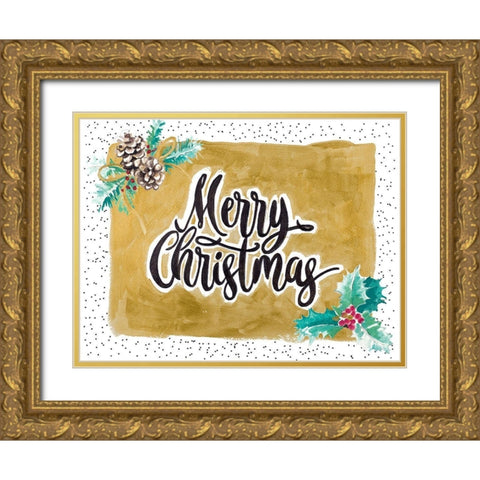 Merry Christmas Gold Ornate Wood Framed Art Print with Double Matting by Pinto, Patricia