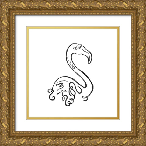 Flamingo Contour Gold Ornate Wood Framed Art Print with Double Matting by Medley, Elizabeth