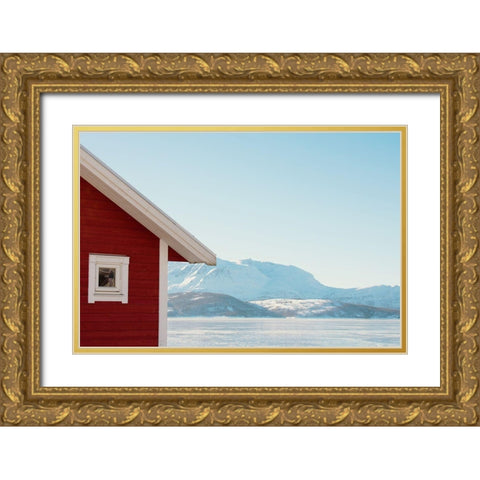 Winter Cabin Gold Ornate Wood Framed Art Print with Double Matting by Wilson, Kali