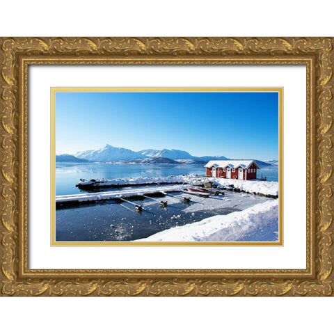 Fishing Dock on the Fjord Gold Ornate Wood Framed Art Print with Double Matting by Wilson, Kali