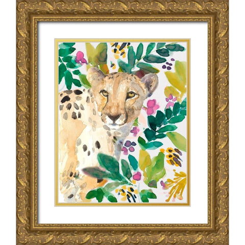 Garden Cheetah Gold Ornate Wood Framed Art Print with Double Matting by Loreth, Lanie