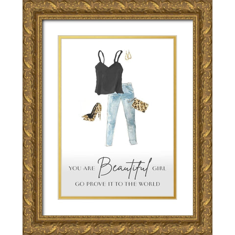 You Are Beautiful Girl Gold Ornate Wood Framed Art Print with Double Matting by Loreth, Lanie