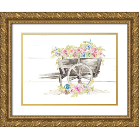 Wood Cart Floral Gold Ornate Wood Framed Art Print with Double Matting by Pinto, Patricia