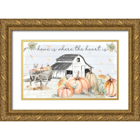 Pumpkin Barn Gold Ornate Wood Framed Art Print with Double Matting by Pinto, Patricia