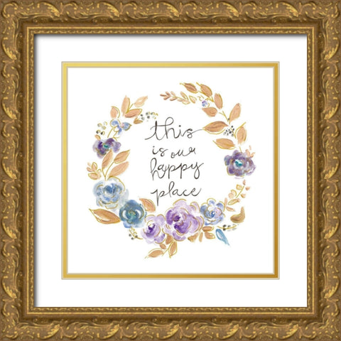 Inspirational Flower Wreath Gold Ornate Wood Framed Art Print with Double Matting by Pinto, Patricia