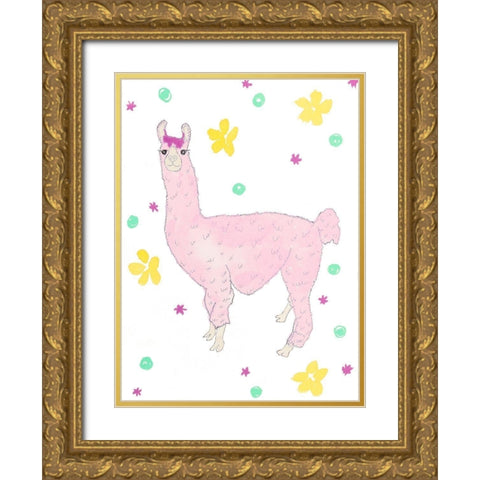 Pink Llama Gold Ornate Wood Framed Art Print with Double Matting by Torres, Melanie