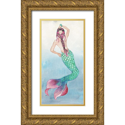 Mermaid Dance Gold Ornate Wood Framed Art Print with Double Matting by Medley, Elizabeth