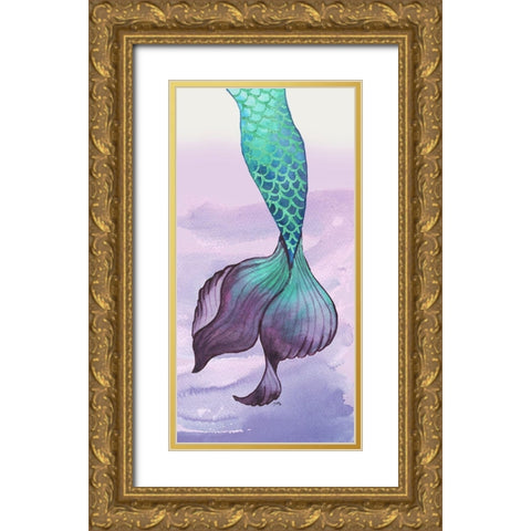 Mermaid Tail Teal Gold Ornate Wood Framed Art Print with Double Matting by Medley, Elizabeth