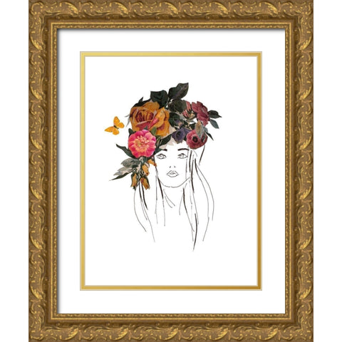 Head with Flowers II Gold Ornate Wood Framed Art Print with Double Matting by Pinto, Patricia