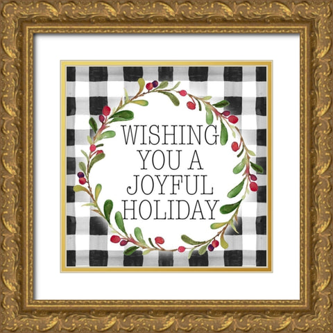 Joyful Holiday Plaid Gold Ornate Wood Framed Art Print with Double Matting by Loreth, Lanie