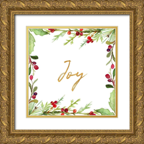 Holly Branches Joy Gold Ornate Wood Framed Art Print with Double Matting by Loreth, Lanie