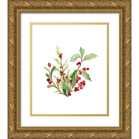 Holly Branches I Gold Ornate Wood Framed Art Print with Double Matting by Loreth, Lanie