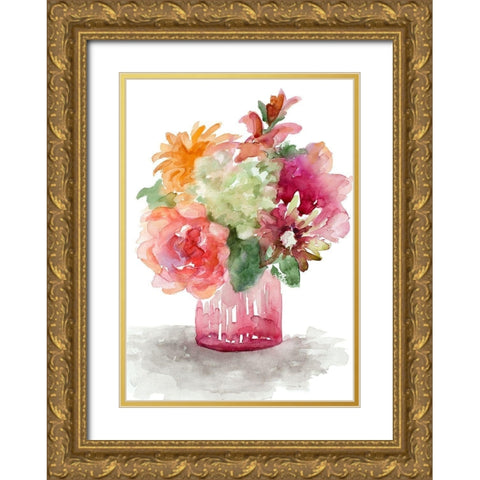Spring Florals in Vase Gold Ornate Wood Framed Art Print with Double Matting by Loreth, Lanie