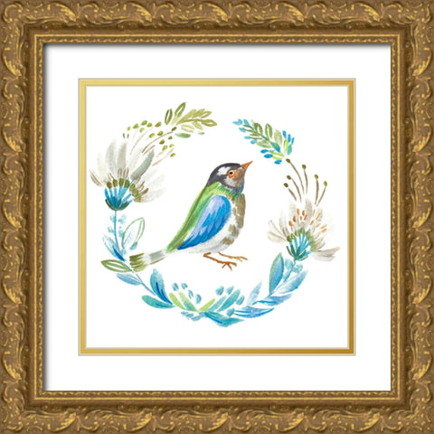 Little Bird Floral IIII Gold Ornate Wood Framed Art Print with Double Matting by Del Sol, Ani
