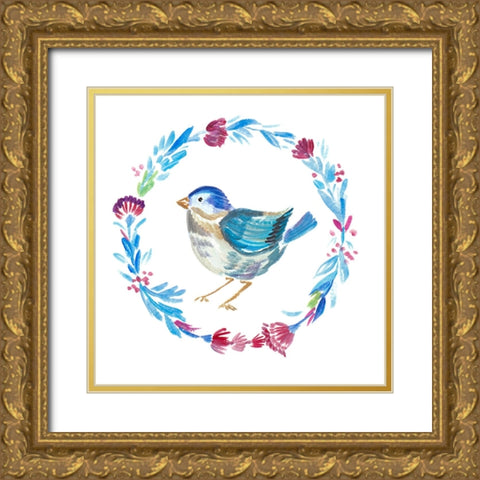 Little Bird Floral IV Gold Ornate Wood Framed Art Print with Double Matting by Del Sol, Ani