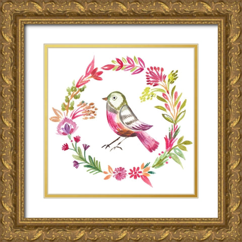 Little Bird FLoral II Gold Ornate Wood Framed Art Print with Double Matting by Del Sol, Ani