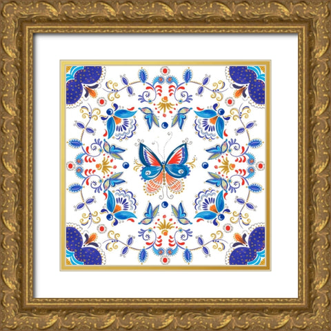 Retro Floral III Gold Ornate Wood Framed Art Print with Double Matting by Del Sol, Ani