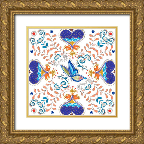 Retro Floral IV Gold Ornate Wood Framed Art Print with Double Matting by Del Sol, Ani