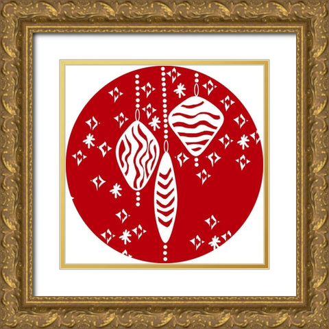 Christmas Deco Circle I Gold Ornate Wood Framed Art Print with Double Matting by Biscardi, Nicholas
