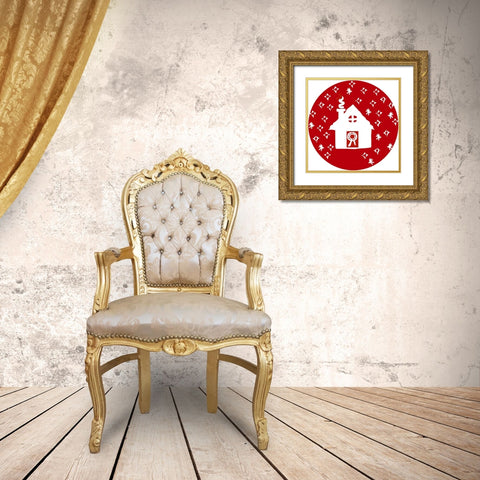 Christmas Deco Circle II Gold Ornate Wood Framed Art Print with Double Matting by Biscardi, Nicholas