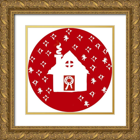 Christmas Deco Circle II Gold Ornate Wood Framed Art Print with Double Matting by Biscardi, Nicholas