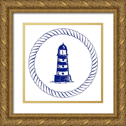 Blue Nautical Circle II Gold Ornate Wood Framed Art Print with Double Matting by Pinto, Patricia