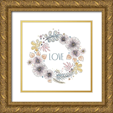 Nature Love Wreath Gold Ornate Wood Framed Art Print with Double Matting by Pinto, Patricia