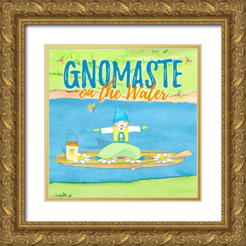 Gnomaste Warrior Pose Paddle Board Gold Ornate Wood Framed Art Print with Double Matting by Edwins, Hugo