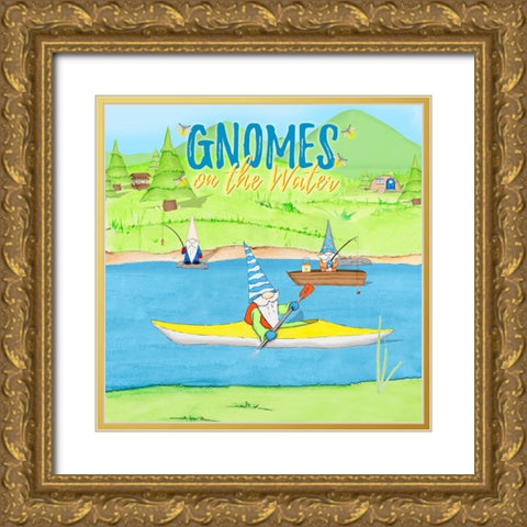 Gnomes on the Water III Gold Ornate Wood Framed Art Print with Double Matting by Edwins, Hugo