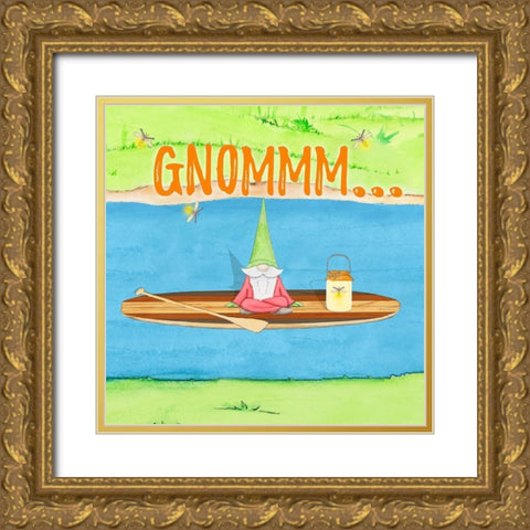 Paddle Boat Gnome Gold Ornate Wood Framed Art Print with Double Matting by Edwins, Hugo