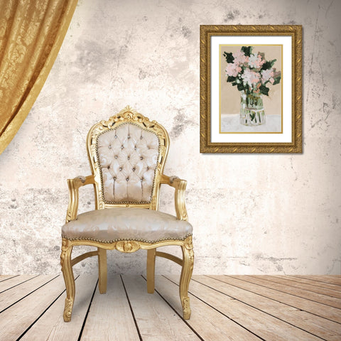 Pink Flower Arrangement Gold Ornate Wood Framed Art Print with Double Matting by Slivka, Jane