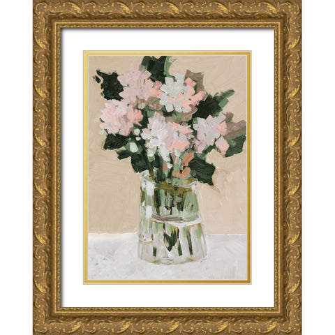 Pink Flower Arrangement Gold Ornate Wood Framed Art Print with Double Matting by Slivka, Jane