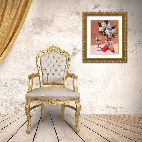 Flowers and Martini Gold Ornate Wood Framed Art Print with Double Matting by Slivka, Jane